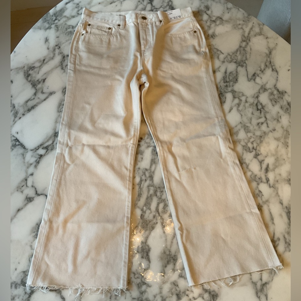 NWT J. CREW '84 low rise wide leg cotton jeans ecru (buttery ivory) 27P - ripped